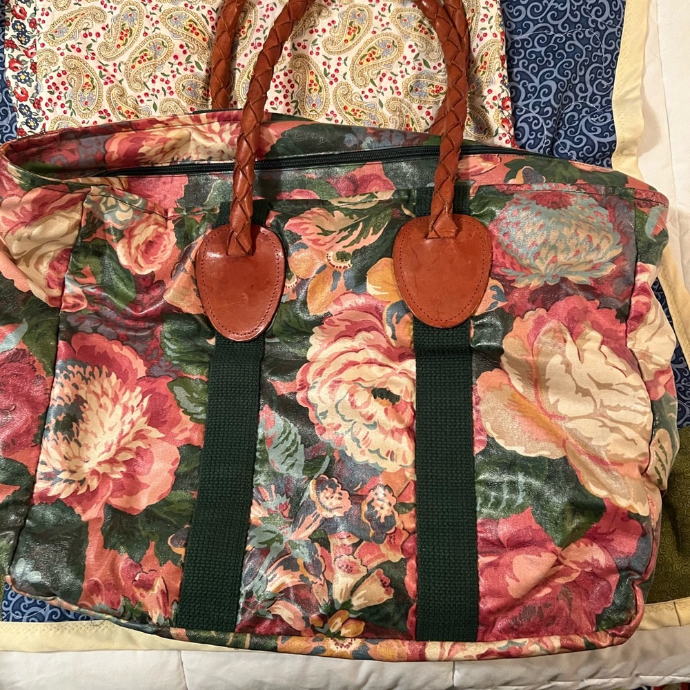 Floral Tote Bag with Leather Accents